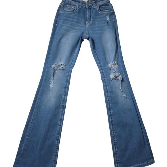 Y Jeans Denim - Y Jeans Los Angeles Embellished Bootcut‎ Jeans Womens Sz 3/4 Cross Pocket